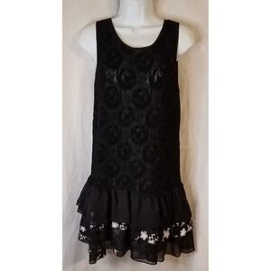 Mechant‎ Black Lace Tank Dress Anthropologie Ruffle Hem S/M?